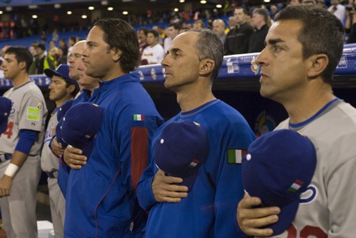 Mike Piazza with Manager Marco Mazzieri and Coach D'Auria at WBC 09 in Toronto