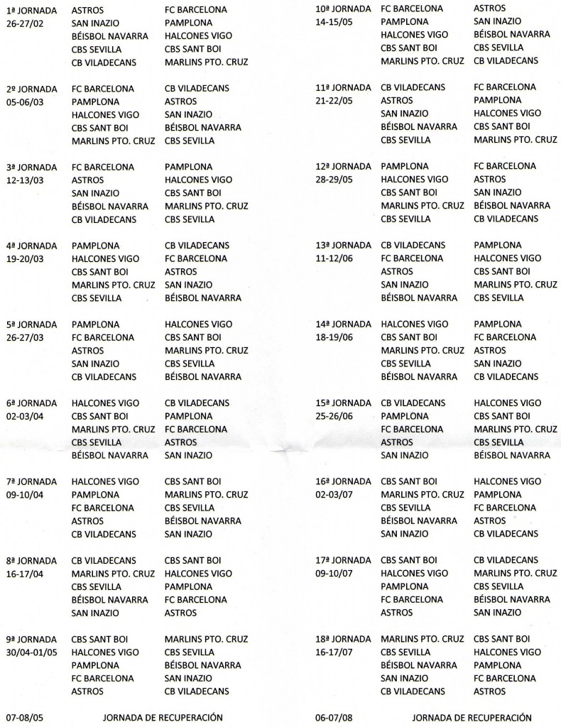 Schedule Spanish Division de Honor 2011